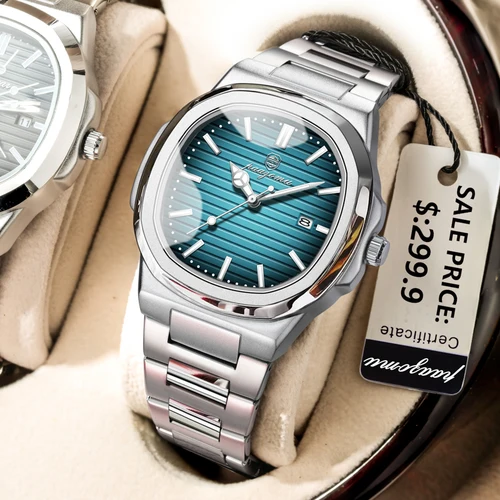 Imagen 2 del producto PAAZOMU, Reloj militar de lujo para hombre, Reloj cuadrado resistente al agua con fecha luminosa y semana, Reloj de cuarzo de acero inoxidable para hombre, Reloj