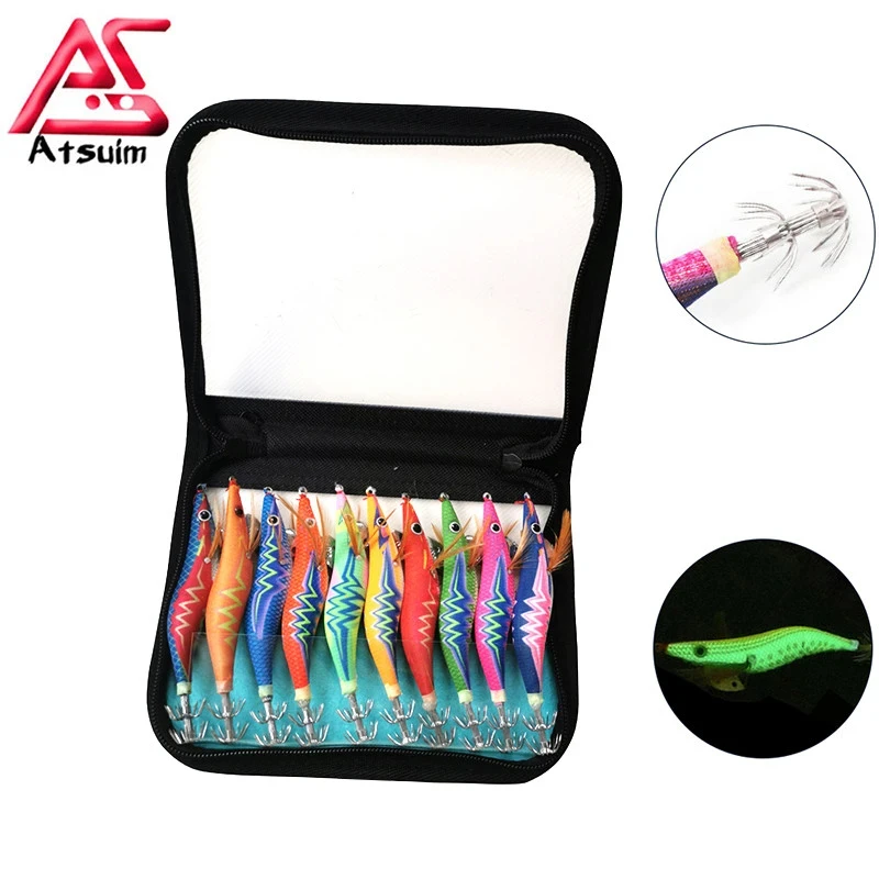 

10pcs/Bag 2.5#3.0#3.5# Luminous Shrimp Squid Jigs Set Sea Fishing Lure Set Artificial Cuttlefish Octopus Winter Fishing