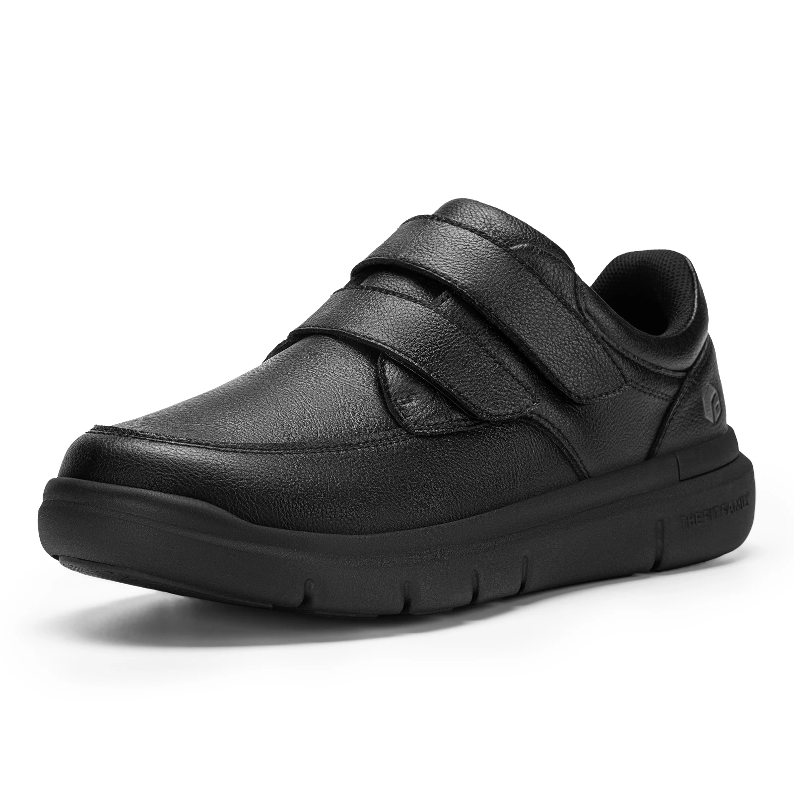 FitVille Men's Wide Walking Shoes, Hook and Loop Comfortable Non‑Slip Leather Business Orthopedic Diabetic Shoes with All‑Day Comfort for Swollen Feet