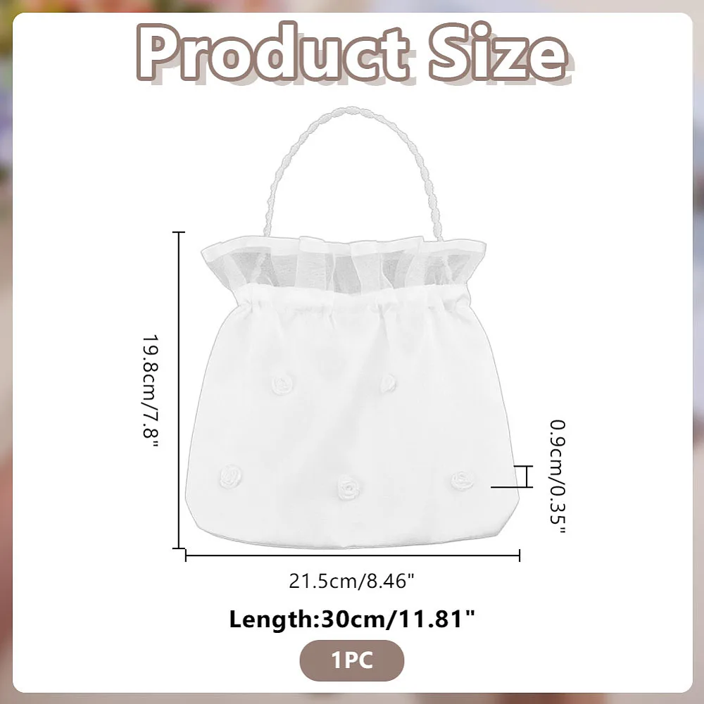 Bridal Money Bag Satin Bridal Money Handbag White Pearls Embroidery Silk Drawstring Handle Bag with Pearl for Dollar Dance