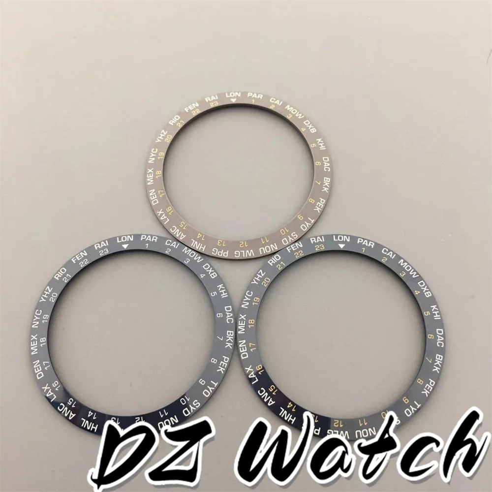 DZ new Blue Black White Ceramic Watch Bezel Green Borwn Insert World City Engraved Number Fit 40mm Automatic Men Watch Case Part