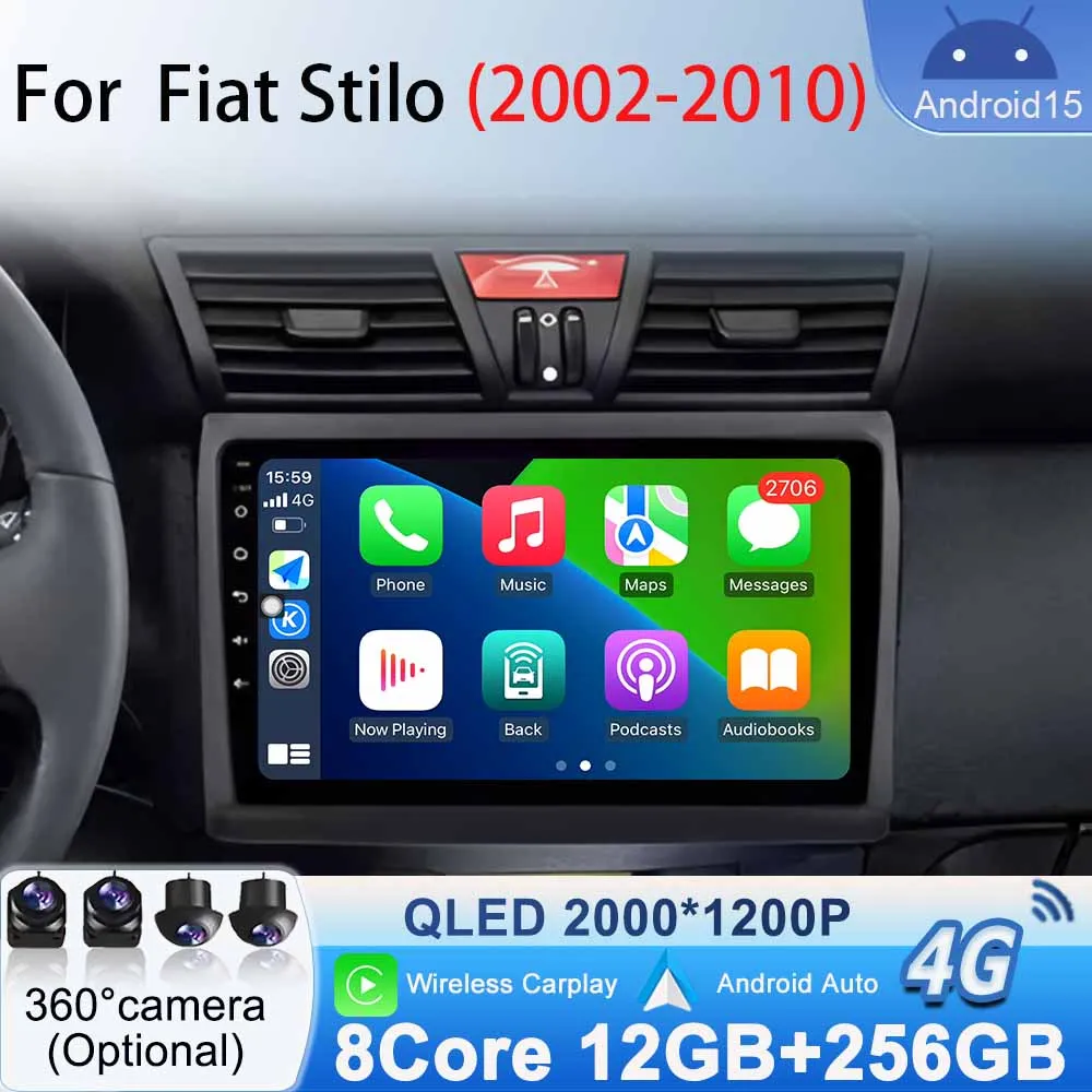 Wireless Carplay Auto Android for Fiat Stilo 2002 - 2010 Car Radio GPS Stereo Multimedia WiFi Viedo Player  Autoradio Navigation