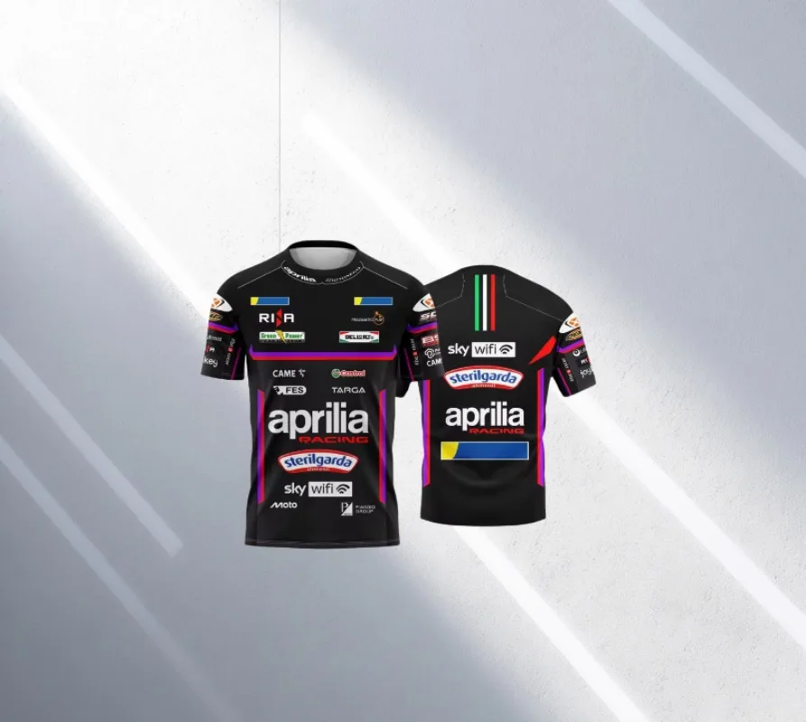 

Мужская мотоциклетная футболка в стиле ретро с 3D-принтом, дизайн гоночного автомобиля для повседневной воздухопроницаемости и быстросохнущей, новинка Aprilia Racing