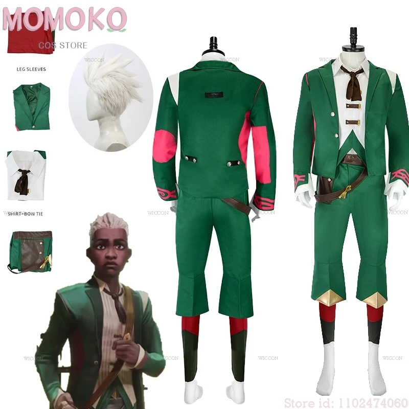 Arcane S2 Ekko Anime Cosplay Costume Wig Green Suit Pants Vest Green Dancing Outfit Halloween Party  LOL Mens Roleplay Cl