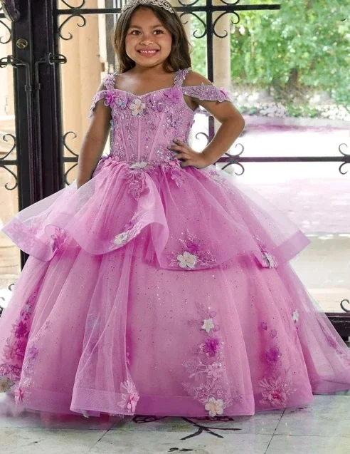 

Lavender Flower Girl Dresses for Wedding Lace Floral Floor Length Girl Kids Birthday Party First Holy Communion Gowns Customized