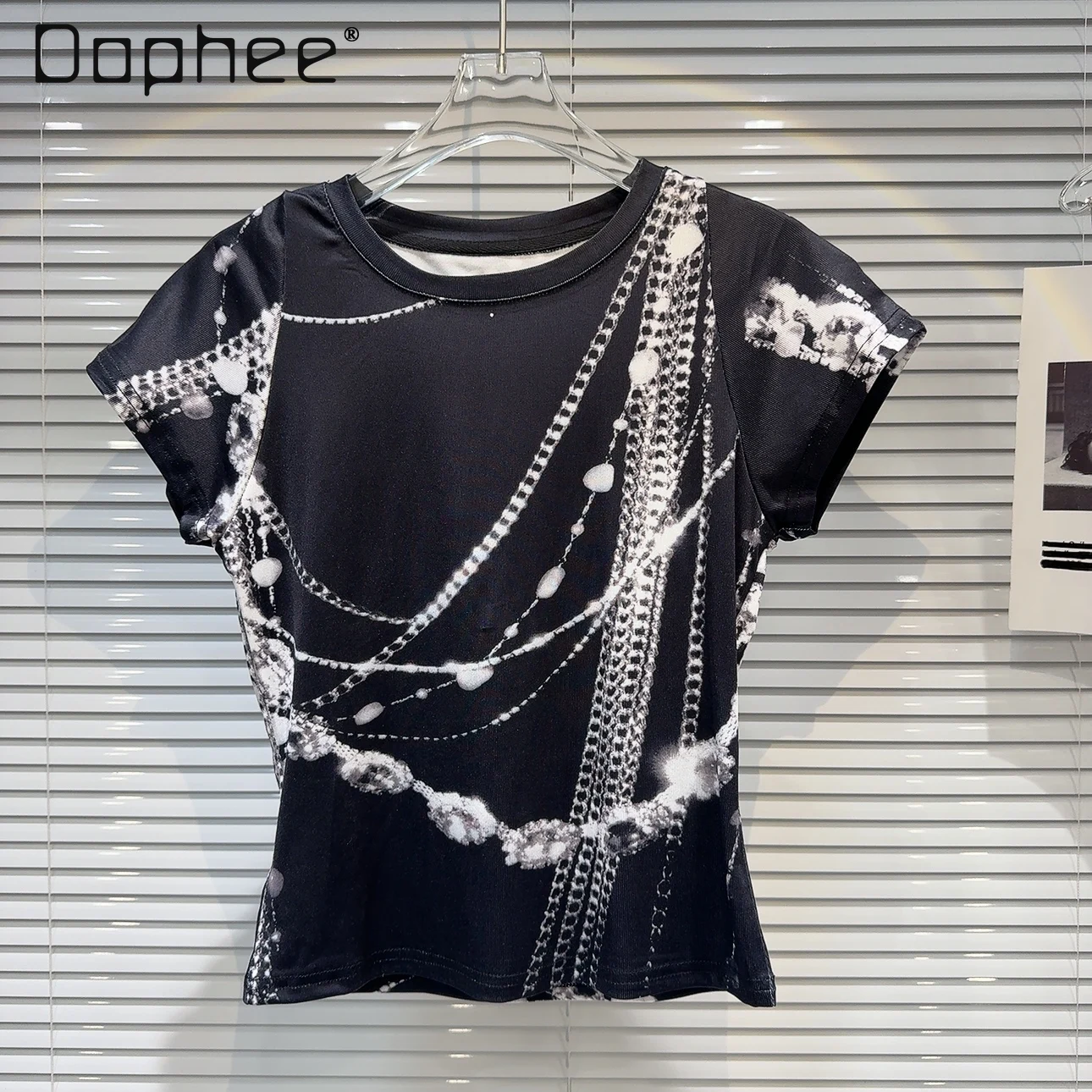 

Y2k Gothic Gem Chain Top Graphic T Shirts Women 2024 New Summer Clothing Quick Drying Fabric Black Short Sleeve T-shirts Female