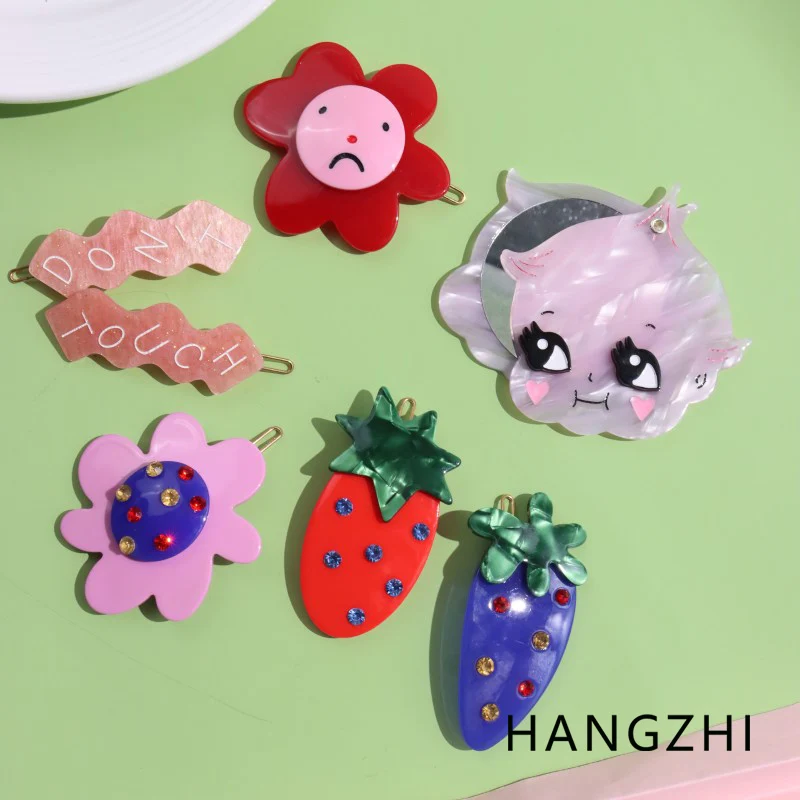 HANGZHI Summer Fun Colorful Side Clip Cute Cartoon Flower Strawberry Bangs Clip Daily Personality Hair Accessories for Women New