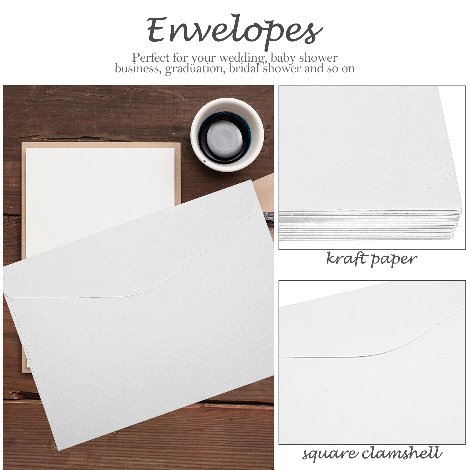 

50Pcs Wedding Invitation Envelopes Kraft Paper Elegant Retro Design Perfect for Party Baby Shower Graduation Cards 5x7