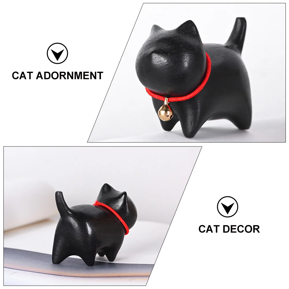 Tuxedo Cat Ornament Wood Carving Ornaments Kitten Decor Statue for Indoor Crafts