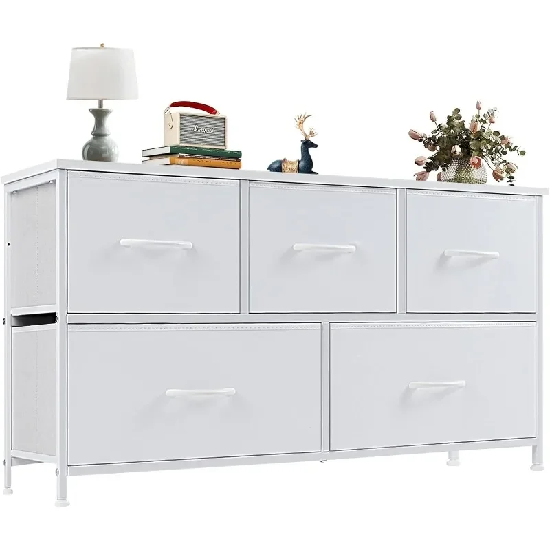 Dresser for Bedroom with 5 Drawers, Wide Chest of Drawers, Fabric Bedroom Dresser with Drawer Organizer, Storage Organizer