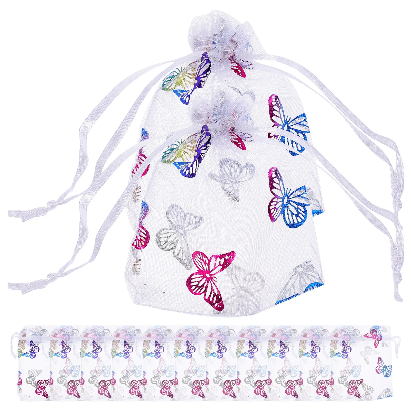 

50pcs Gold-stitched Butterfly Mesh Bags Small Favor Portable Mini Jewelry Pouches Elegant Wedding Birthday Party Bags for Candy