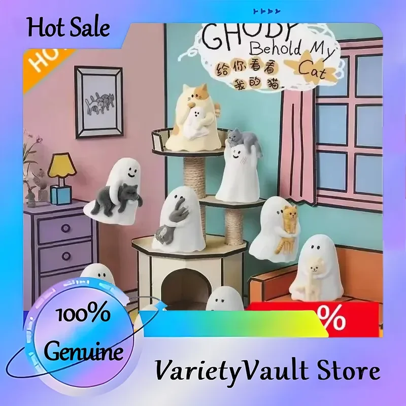 

Glow In The Dark Halloween Gift Little Ghost Look At My Cat Series Blind Box Cute Mini Figure Collectible Toy