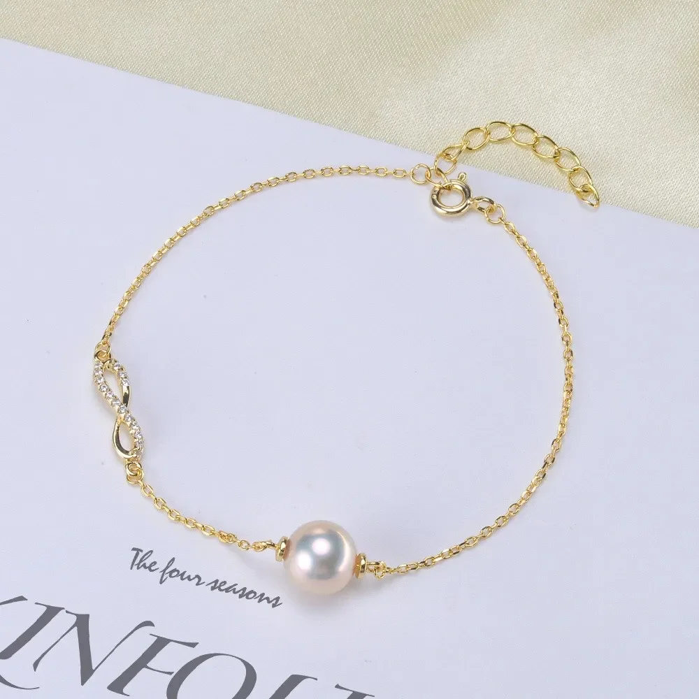 

DIY Pearl Accessories S925 Sterling Silver Pearl Bracelet Empty Rest Figure 8 Adjustment Bracelet Fit 6-10mm Round Oval S020