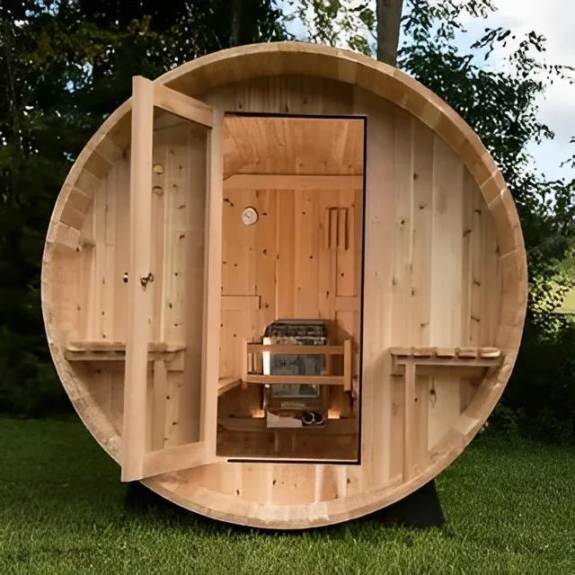 Customized Outdoor Panoramic 6-person Red Cedar Barrel Sauna