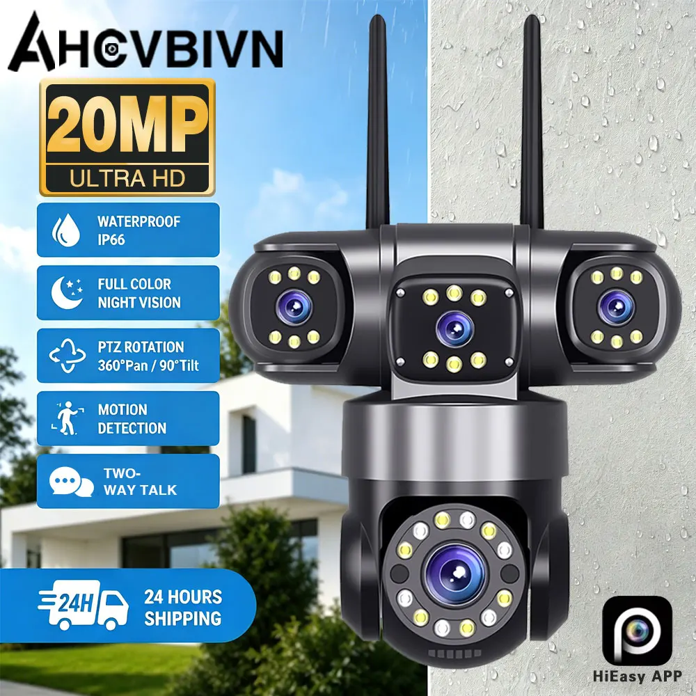 20MP 10K HD WiFi PTZ IP Camera Outdoor Four Lens Four Screens Security Video Monitor Color Night Vision CCTV Camera HiEasy APP
