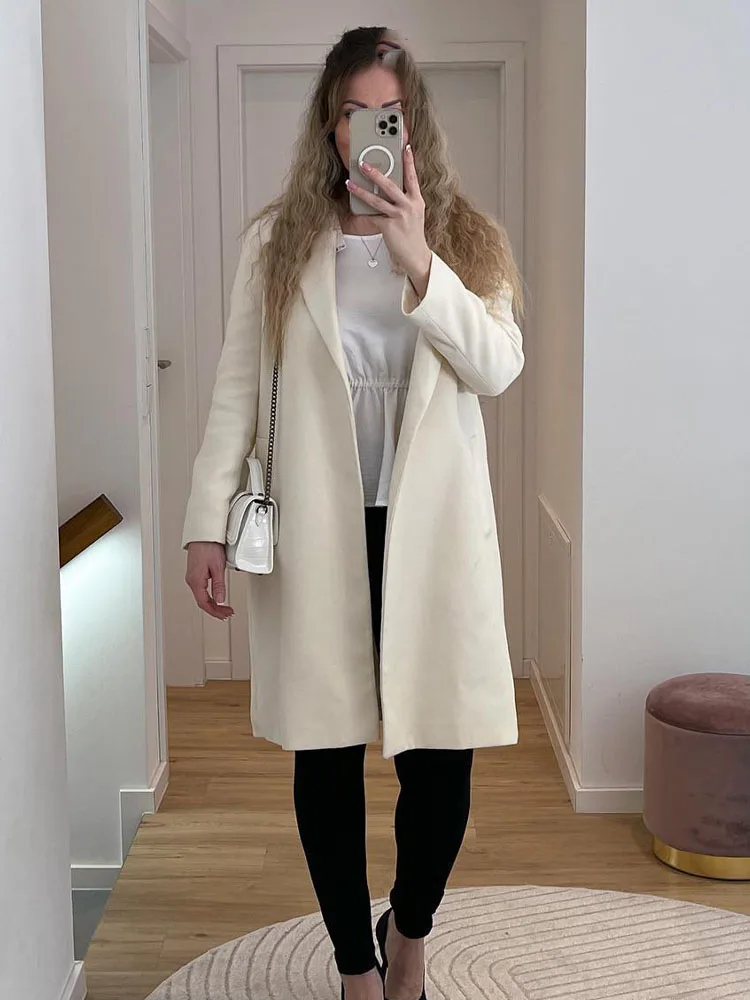 

HH Autumn Winter Elegant Woman's Vintage Solid Color Lapel Warm Long Windbreaker Overcoat Clothing Female Long Sleeve Coat