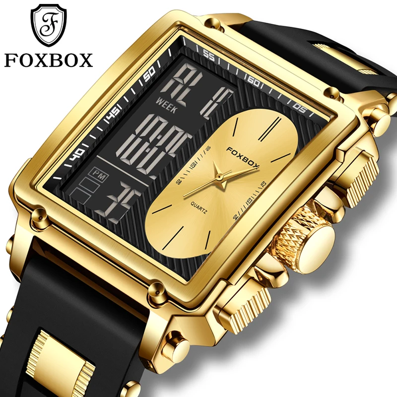 Foxbox Original New Luxury Digital Men's Watch Casual Style LED Dual Display Waterproof Quartz Watches for Men Relogio Masculino