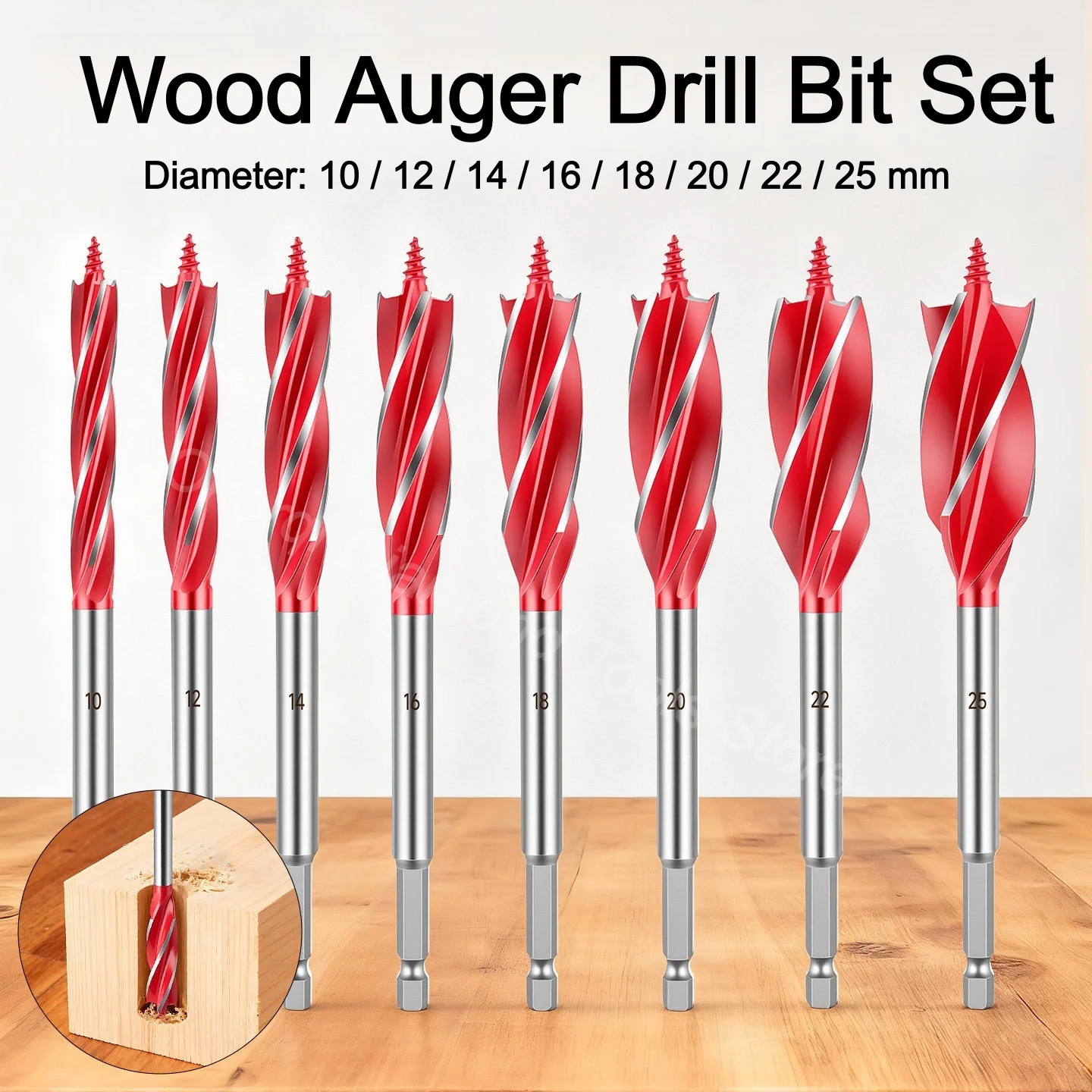 

Набор из 8 сверл по дереву из высокоуглеродистой стали, для сверления отверстий в дереве и пластике, 10/12/14/16/18/20/22/25 мм, хвостовик 6,3 мм (шестигранник)