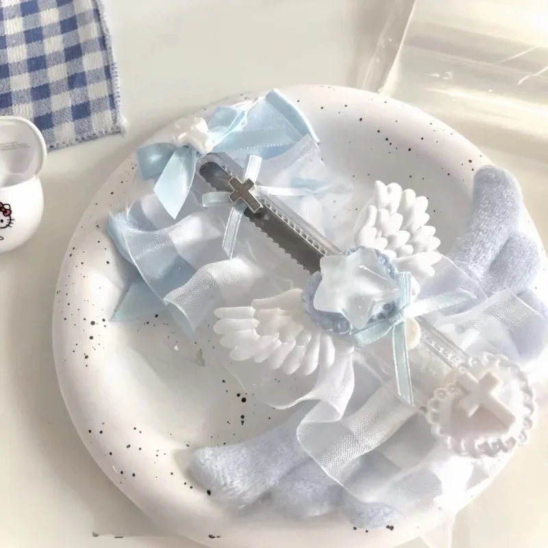 1-teiliger süßer koreanischer Modebox-Schneider, weiß, blau, Farbe, Flügel, Schleife, Band, Allzweckmesser, modischer niedlicher Spitzen-Papierschneider
