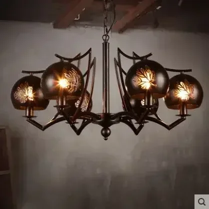 Industrial style restaurant wrought iron chandelier retro creative living room bedroom ceiling lamp