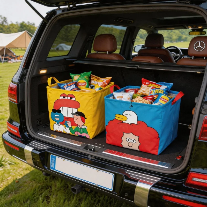 Foldable Waterproof Car Trunk Storage Basket, Large Capacity Cartoon Portable Camping Box