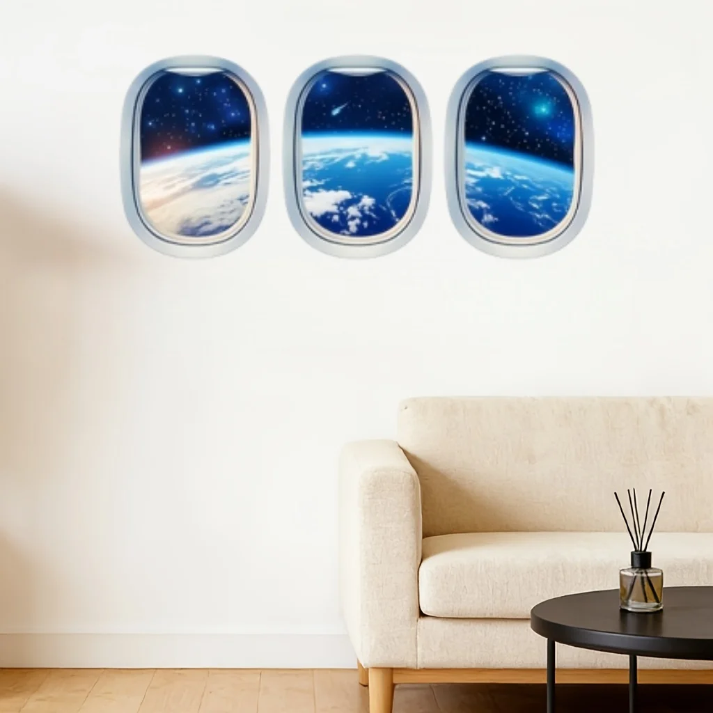 Dreamy Starry Sky Fake Window Sticker Earth Night Scene Pattern Suitable For Living Room Bedroom And More view 3