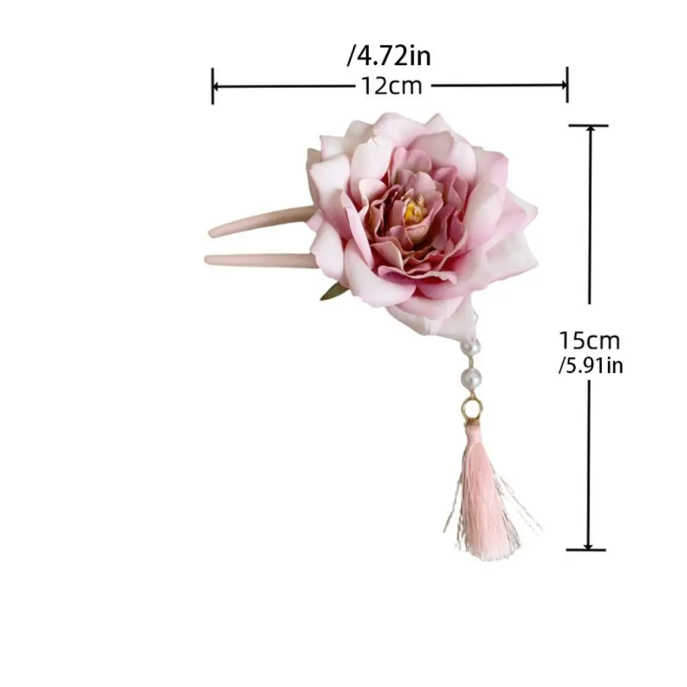 Antique Simulated Flowers U Shape Hair Stick Hair Comb Pearl Hanfu Hairpin Tassel Chinese Style Flower Hair Clip For Girl