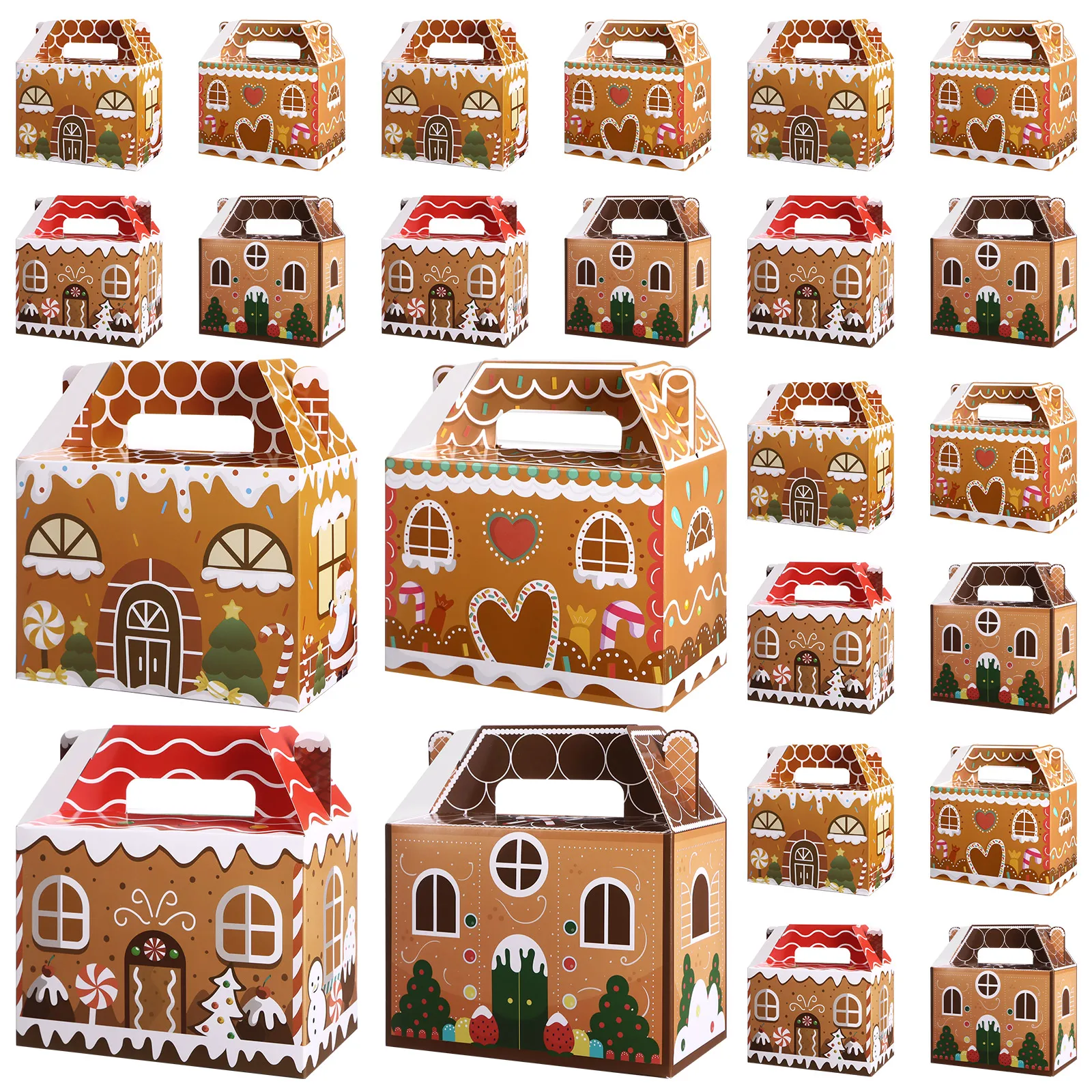 

24 Pcs Christmas Treat Boxes 3D Gingerbread House Cardboard Present Candy Cookie Boxes Holiday Xmas Party Favor Gift Boxes