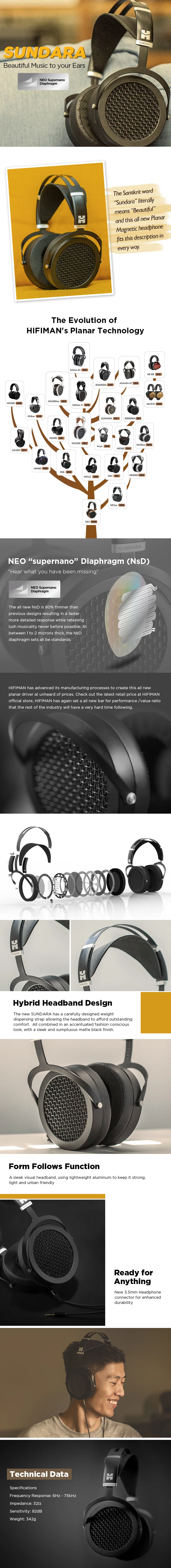 HIFIMAN SUNDARA Over-Ear Vollformat-Planar-Magnetkopfhörer (Schwarz) mit High-Fidelity-Design und Metallgehäuse – Detail 2
