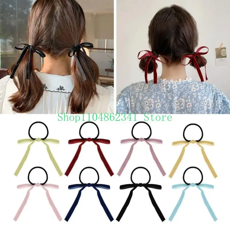

652F 2pcs/set Colorful Hair Ties Elastic Hair Scrunchies Ribbon Bowknot Hair Ropes
