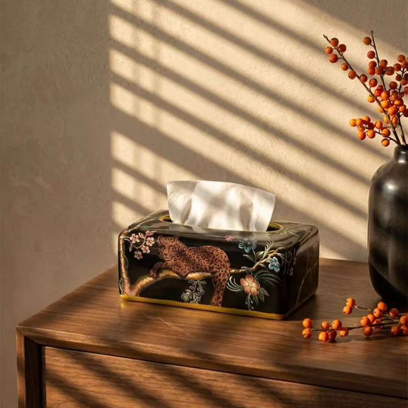 

Lucky Golden Leopard Decorative Tissue Box Retro Coffee Table Napkin Holder Home Storage Organizer Living Room Paper Container