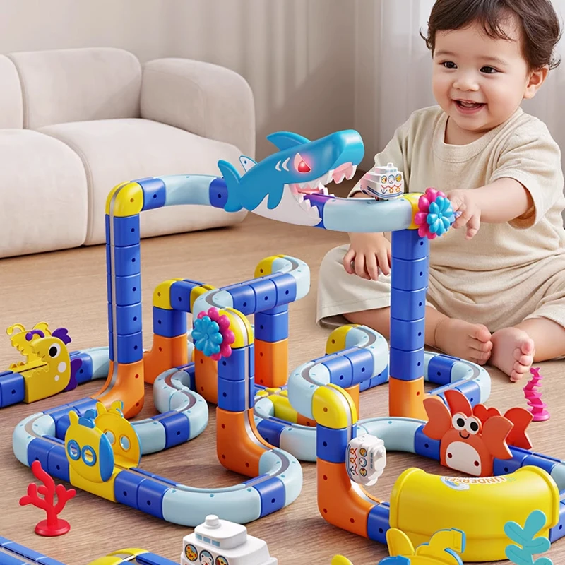 

New Ocean Series Children Electric Magnetic Levitation Train Track Cube Building Blocks 3d Boy Diy Magnetic Assembly Toys Car