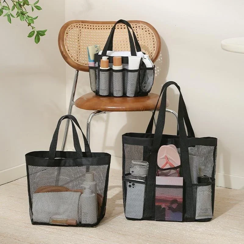 Beach Bags Mesh Quick Dry Shower Tote Shower Stand Cosmetic Bag Transparent Bag Portable Swimming Gym Tote Bag