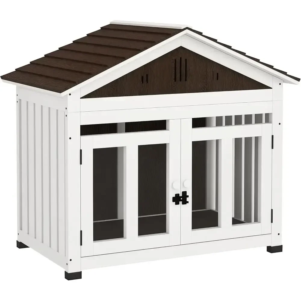 40 Long Wooden Dog House, Suitable for Small to Large Dogs, Indoor/Outdoor, with Air Vents, Removable Floor, and Magnetic Door,