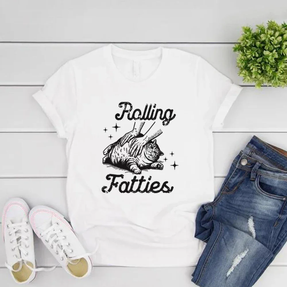 

Rolling Fatties Cat Tshirt Funny Cat Graphic Shirt Women's Short Sleeve T-shirt Cat Lovers Gift Unhinged Tshirt Vintage Tees