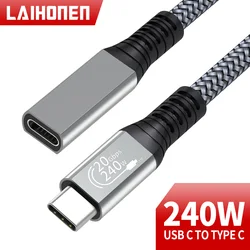 USB C 3.2 Gen2 20Gbps Extension Cable Type C to C PD 240W QC4.0 3.0 5A Fast Charging Cable For MacBook Pro 4k 60Hz Video Cable