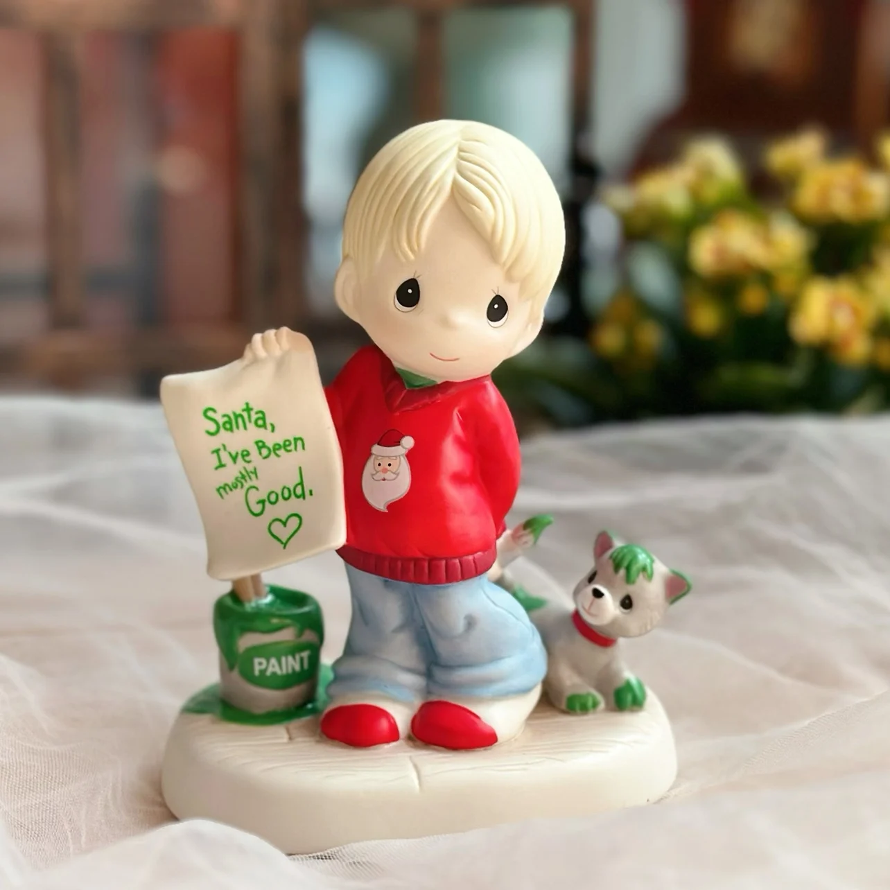 

Мультяшное творчество, американские драгоценные моменты, фарфоровая краска, фигурка мальчика и щенка, украшение для дома, дедушки, праздничный подарок