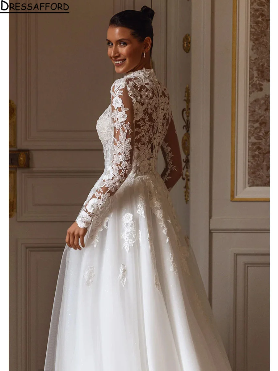 Long sleeve Lace Wedding Dress 2024 Europe New Appliques White Bride Dresses For women