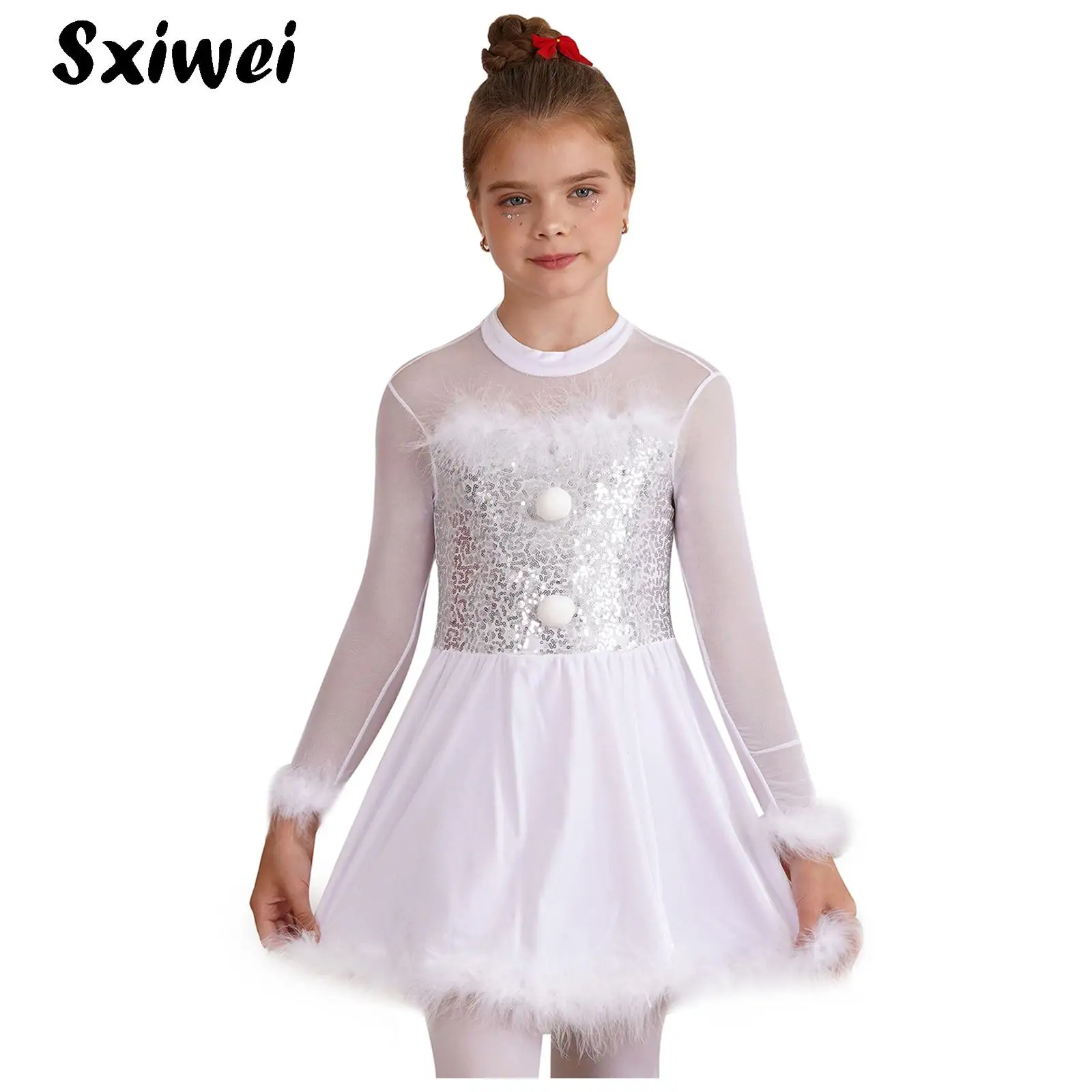 

Kids Girls Xmas Holiday Ballet Dance Dress Gymnastic Leotard Tutu Velvet Party Dress for Dancer Stage Performance Christmas Gift