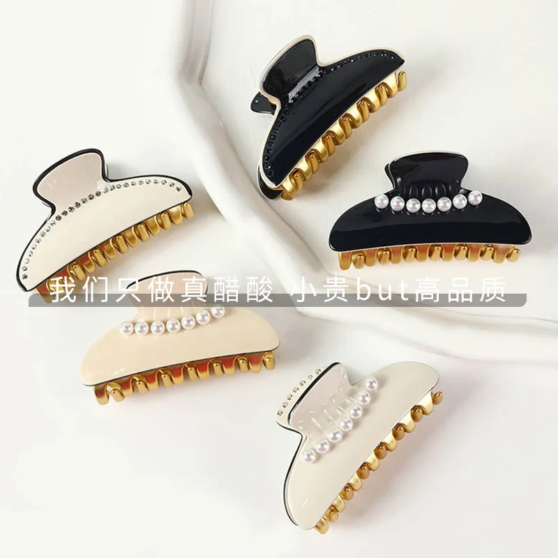 

Заколка для волос из натурального ацетата - корейская заколка в виде акулы со стразами для женщин, большие элегантные аксессуары для волос Updo