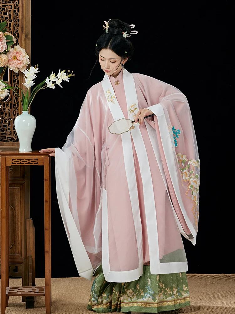 Nuovo Hanfu in stile cinese della dinastia Ming colletto rialzato giacca lunga mantello gonna faccia di cavallo set ricamo pesante retrò Hanfu