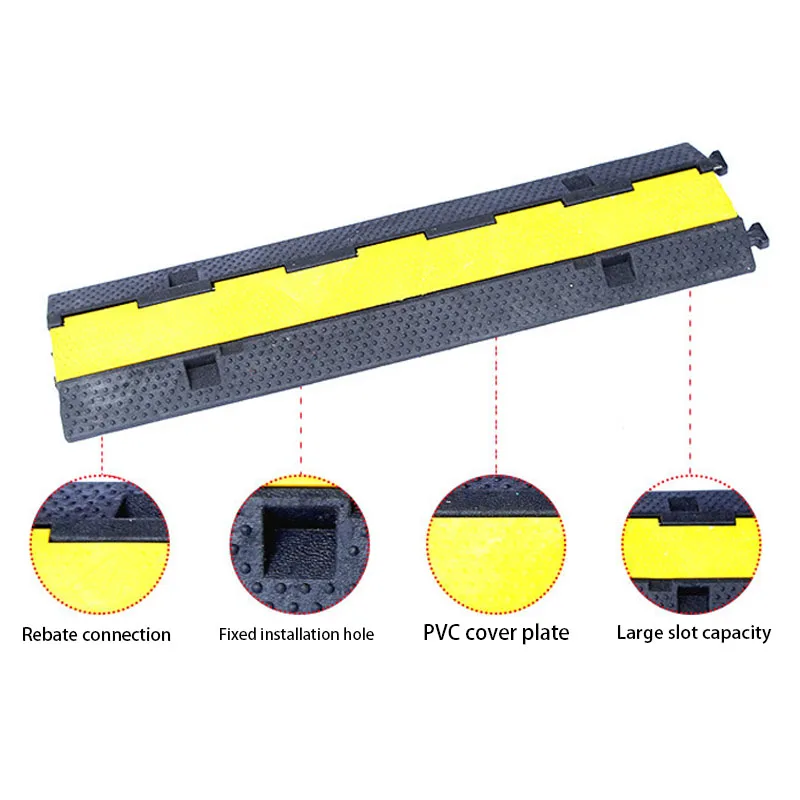 KOOJN Two Slot Rubber Speed Bumps PVC Rubber Plastic Two Slot Stage Wire Protection Board Cable Protection Board