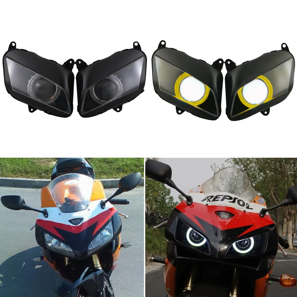 Moto Custom HID Projector Headlamp Yellow Angel Eyes LED Headlight Assembly Head Light For Honda CBR600RR F5 CBR 600RR 2007-2012