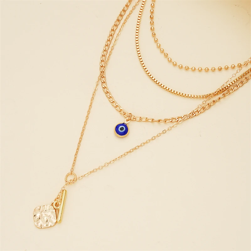 البوهيمي الذهب اللون متعدد الطبقات سلسلة القلائد للنساء خمر عين الشر النخيل الصليب قلادة المختنق قلادة مجوهرات الحفلات هدية #3