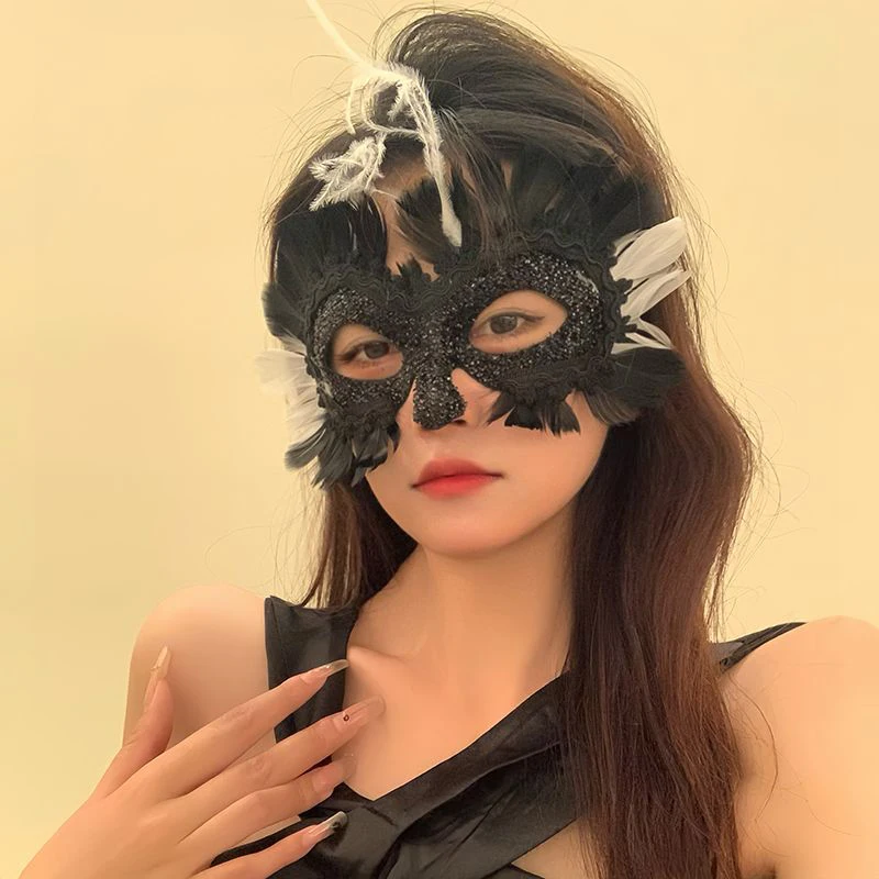 Sexy pizzo piuma donne mascherata maschere paillettes veneziano Halloween Natale festa di compleanno mistero sexy ballo di fine anno Mardi Gras nero