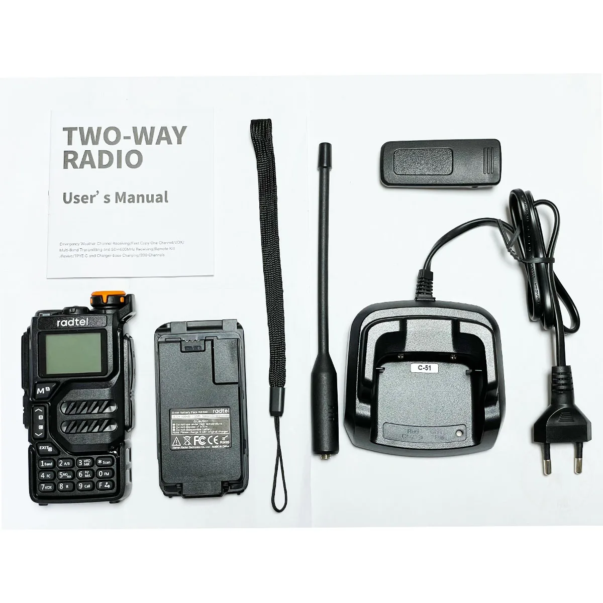 Radtel RT-590 Air Band Walkie Talkie Amateur Ham Estación de radio bidireccional UHF VHF 200CH Banda completa HT con canal NOAA AM Satcom