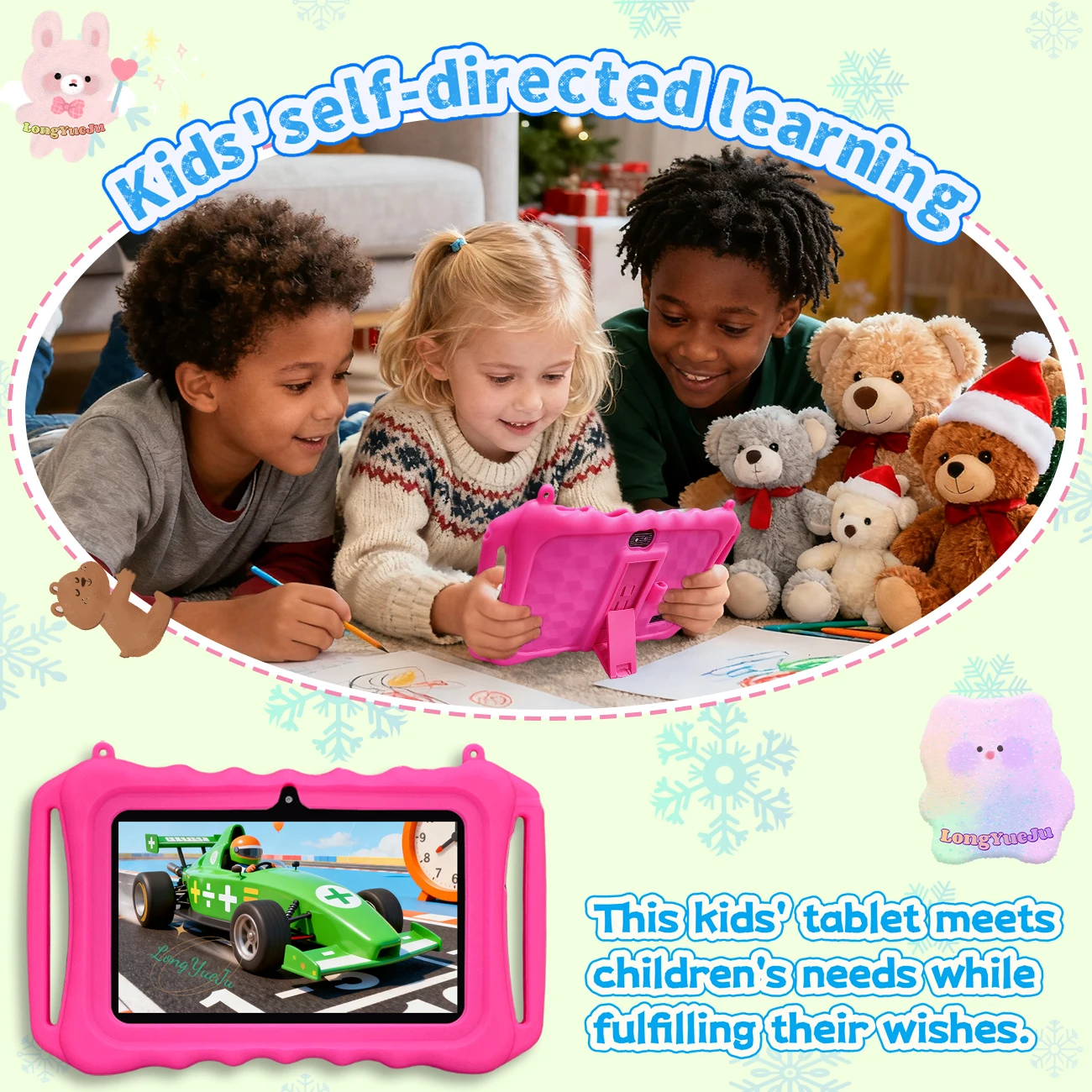 تابلت أندرويد 7 بوصة، 2 جيجابايت + 32 جيجابايت، تحكم بالأبوية، تابلت تعليمي، حافظة واقية، هدية للعطلات، متوفر باللون الأزرق/الوردي #3