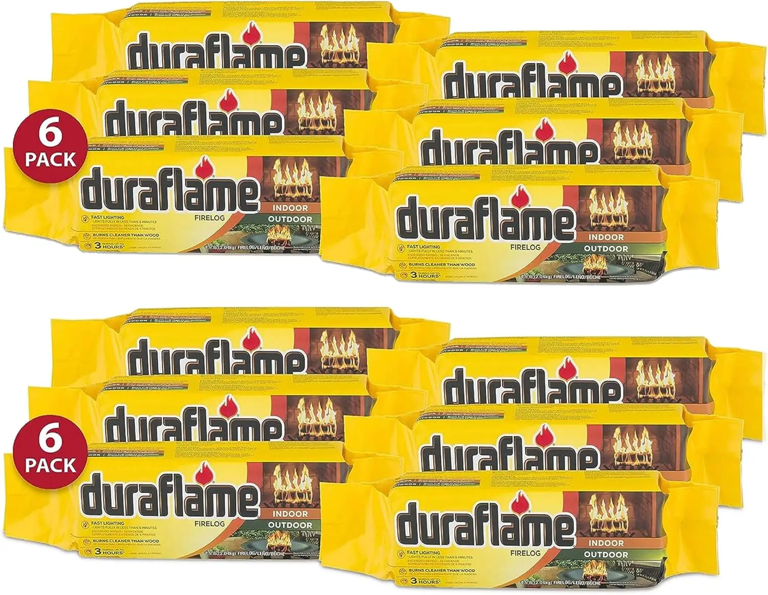 Duraflame 4.5 Pound 3 Hour Long Burn Time Indoor Outdoor Quick Light Fire Log for Camping, Firepits, Bonfires,  (12 Pack)