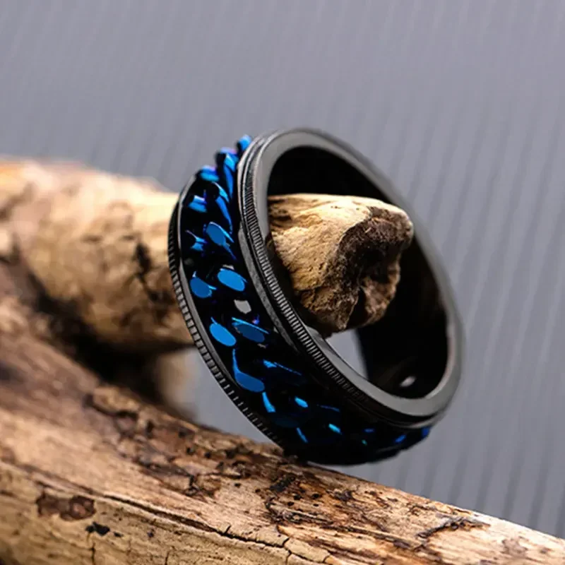 Fashion 8mm Spinner Ring For Men Stainless Steel Cuba Chain Wedding Ring Men's Stresswear Jewelry Accessories Size6-13 Wholesale