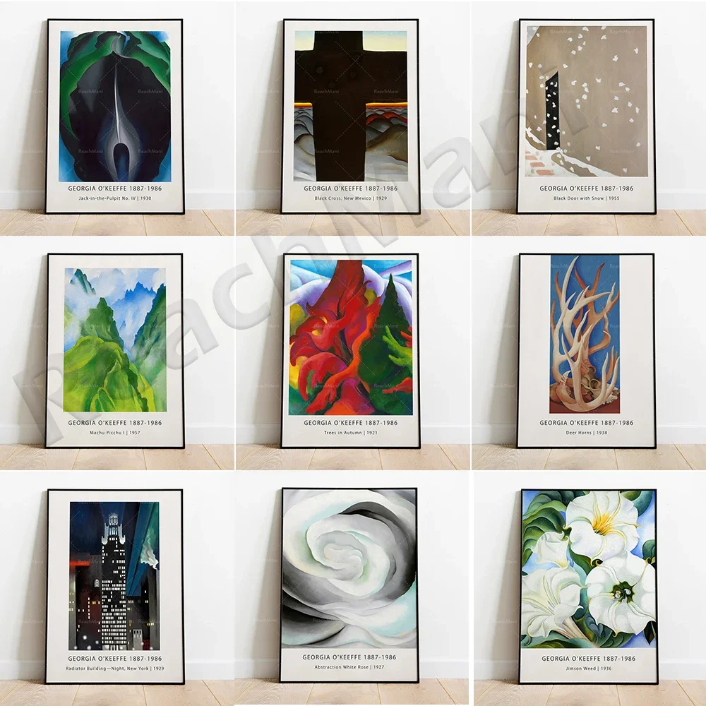 Georgia O'Keeffe-Abstract Blue-White Rose-1927-Georgia O'Keeffe Exhibition Retro Wall Art Poster-Gift Ideas-Art Lovers